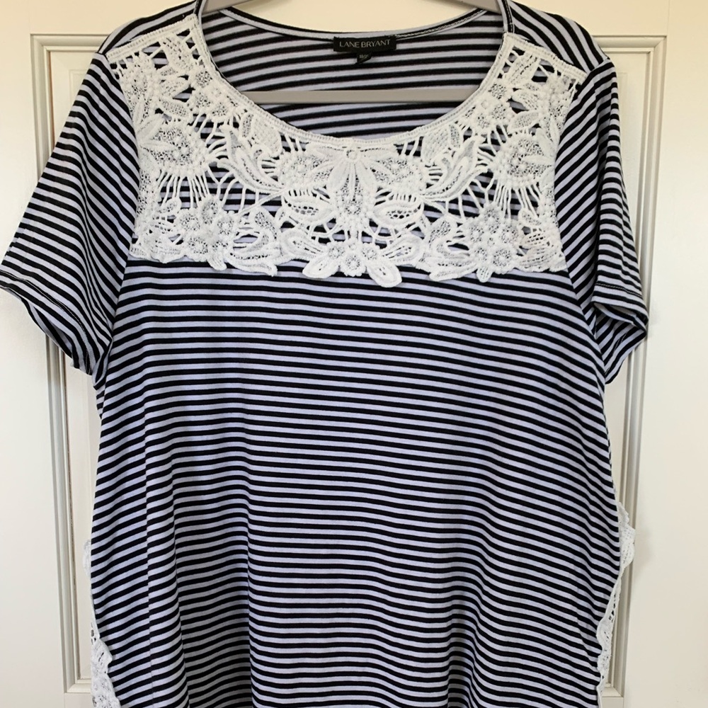 Lane Bryant Women’s Black White Striped Lace Detail Shirt Size 18 20